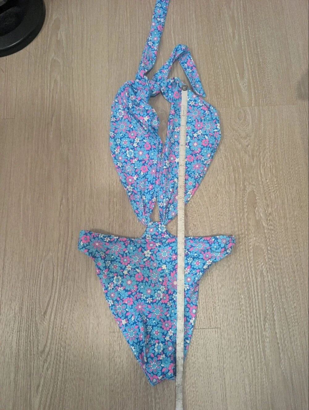 Frankies Bikinis Dorothy Blue Floral Halter One Piece Swimsuit